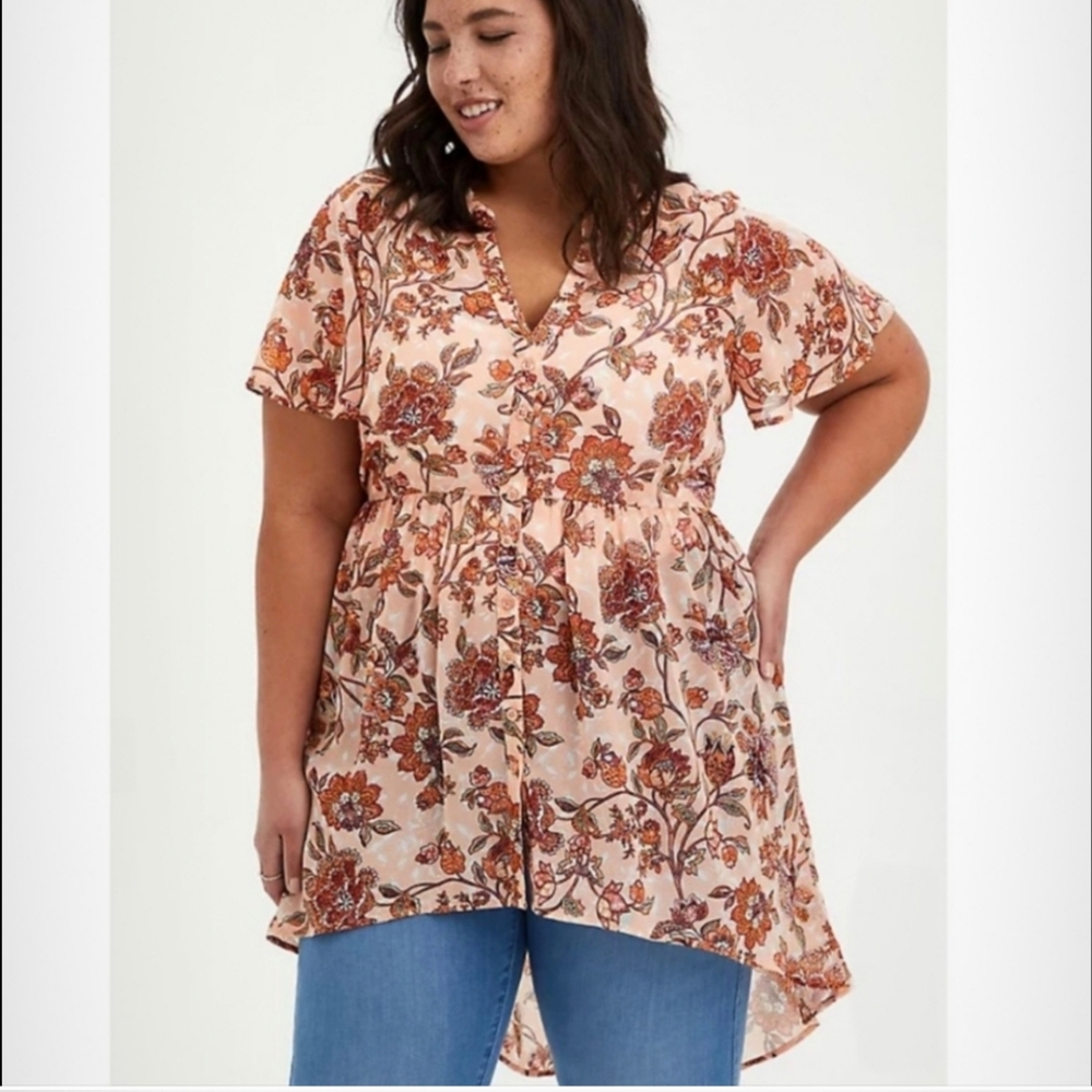 Torrid Lexie Babydoll Top High Low Chiffon Floral V-NECK 3X